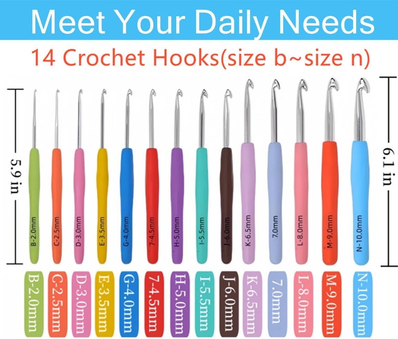 ZICALSO Crochet Hook Set,14 Sizes Crochet Hooks for Arthritic Hands,Crochet Hooks Ergonomic Soft Grip with Case,Crochet Needles(Size B-Size N) - Image 2